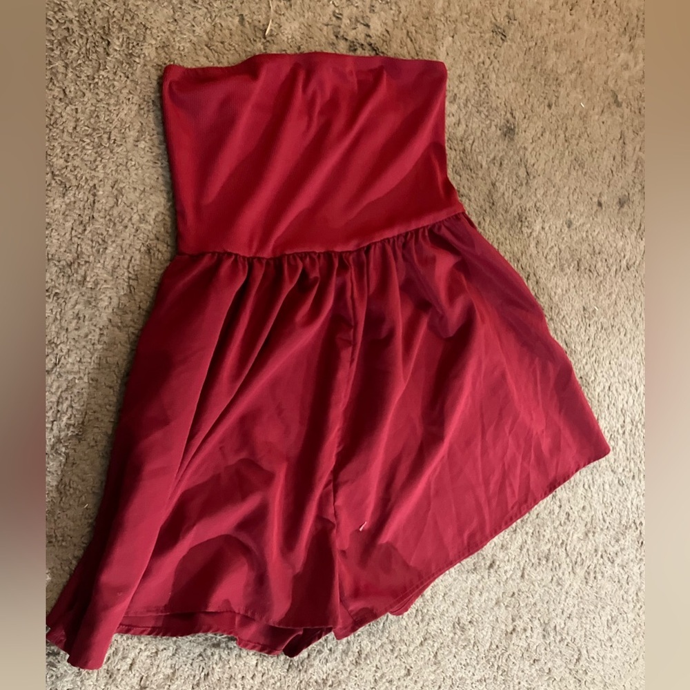 Elegant Strapless Red Romper